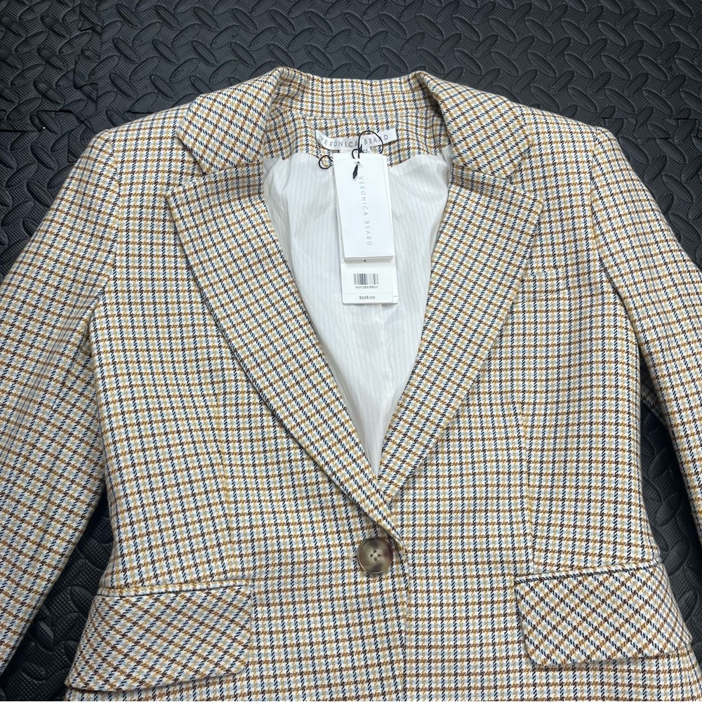 VERONICA BEARD Schoolboy Dickey Jacket Camel Ivory Plaid Blazer Womens Size 4 - Picture 5 of 9